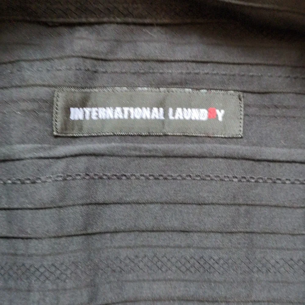Black‎ Embroidered Mini Pleated Men's Button Down Shirt International Laundry 2X